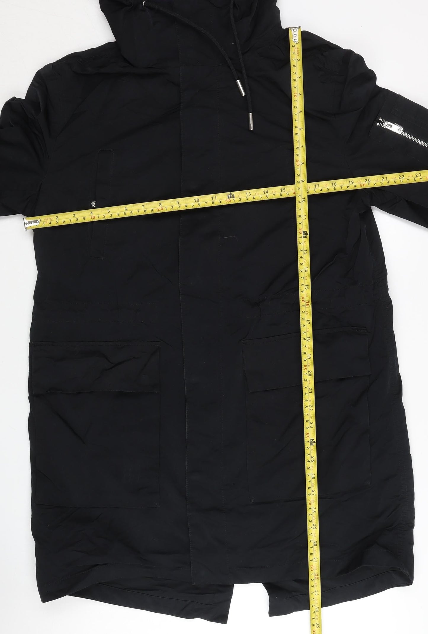 Jack & Jones Womens Black Parka Jacket Size 14 Hooded Long Coat