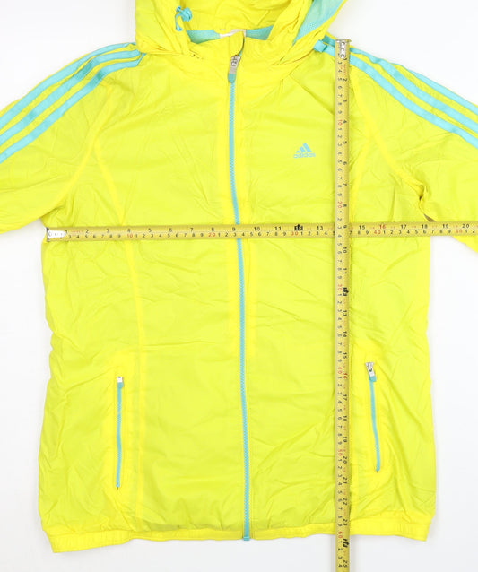 Adidas Womens Yellow Windbreaker Jacket Size 12 Zip Hooded Lightweight