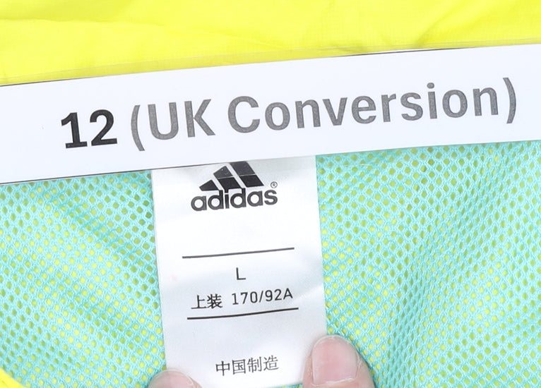 Adidas Womens Yellow Windbreaker Jacket Size 12 Zip Hooded Lightweight
