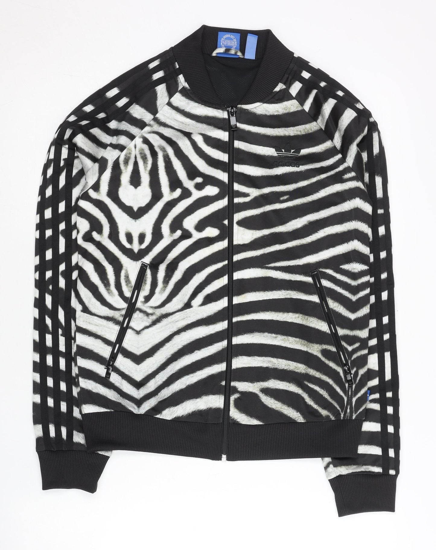 Adidas Womens Black Zebra Print Size 8 Track Jacket Full Zip