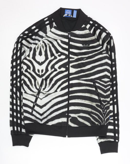 Adidas Womens Black Zebra Print Size 8 Track Jacket Full Zip