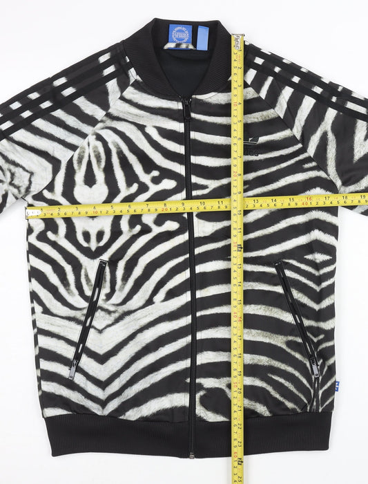 Adidas Womens Black Zebra Print Size 8 Track Jacket Full Zip