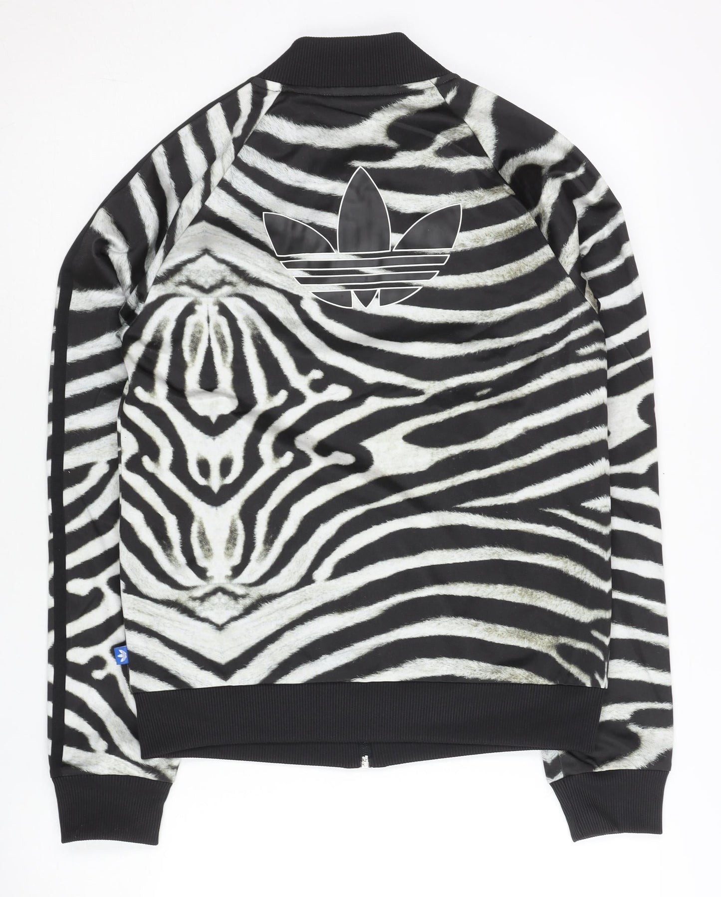 Adidas Womens Black Zebra Print Size 8 Track Jacket Full Zip