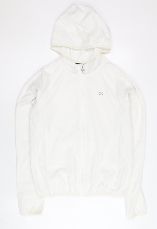 Calvin Klein Women White S Windbreaker Jacket Hooded Full Zip