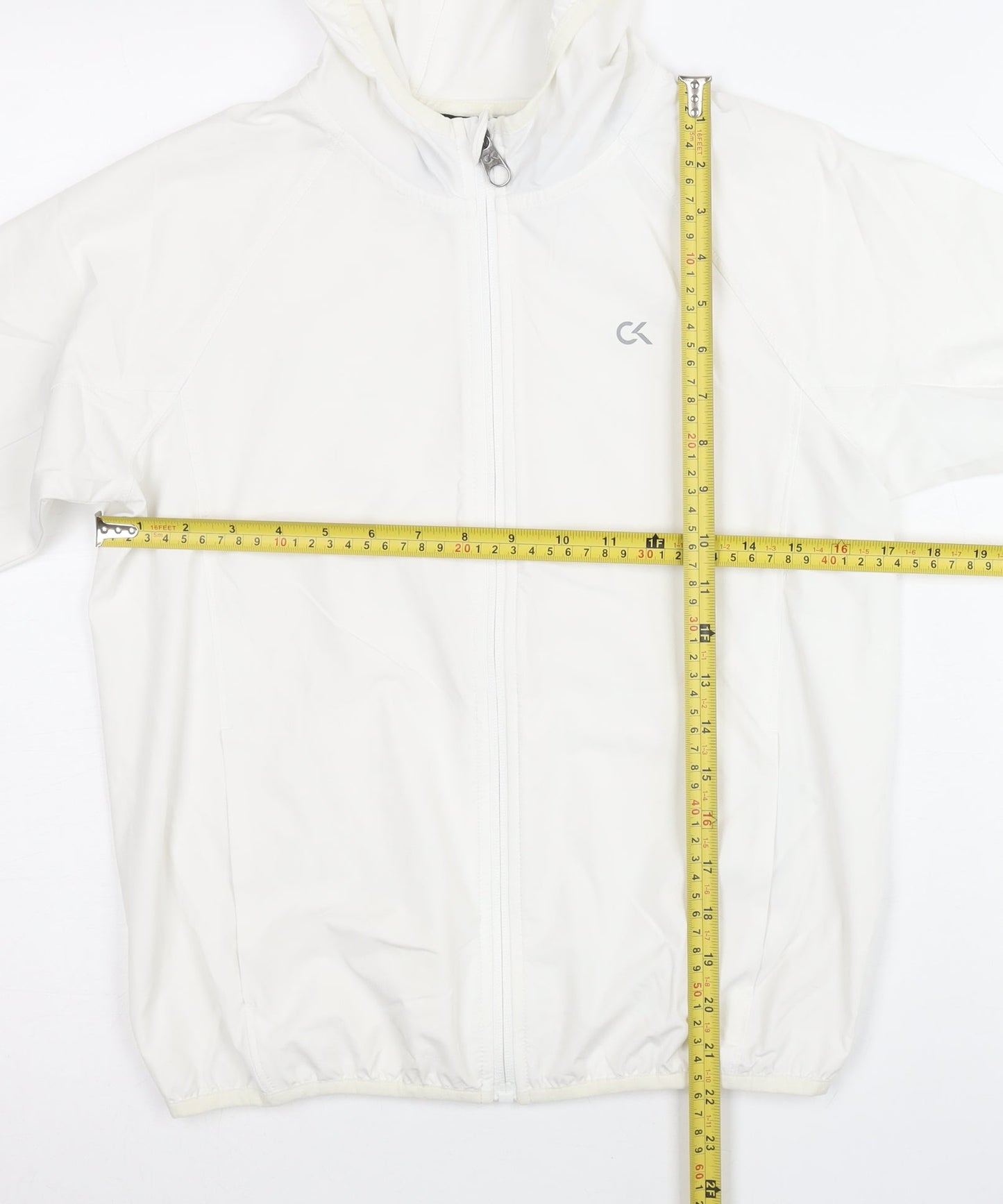 Calvin Klein Women White S Windbreaker Jacket Hooded Full Zip