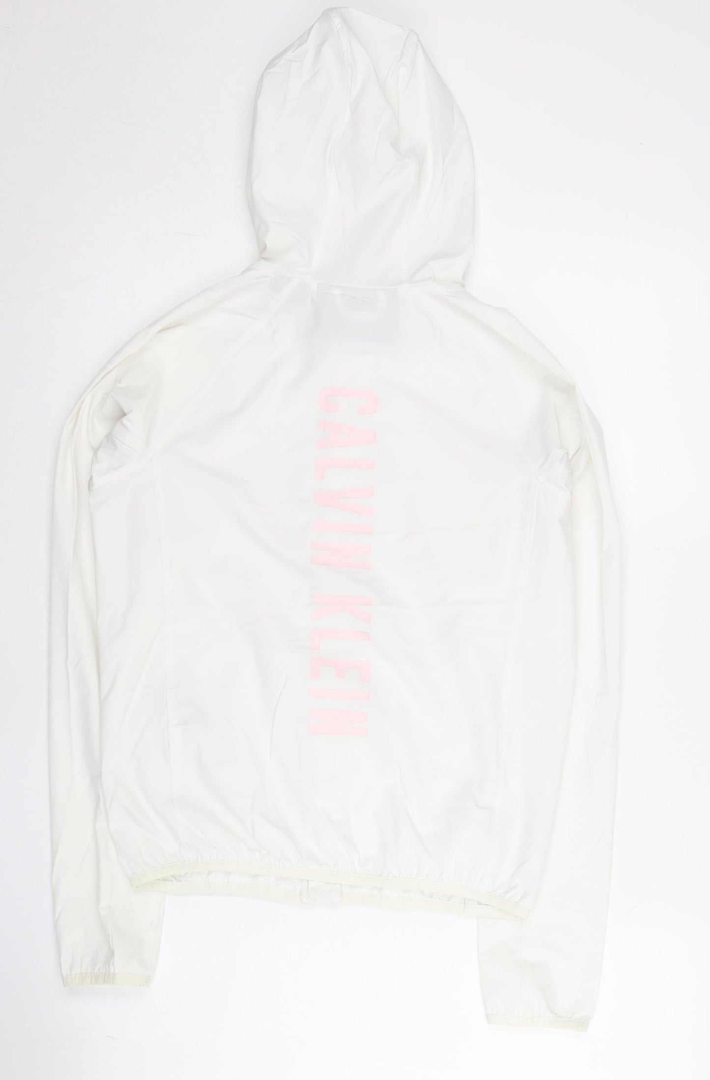 Calvin Klein Women White S Windbreaker Jacket Hooded Full Zip