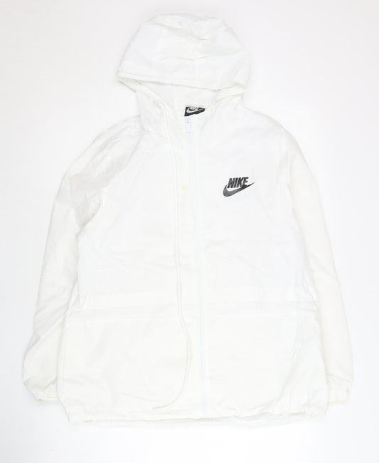 Nike Women’s White L Windbreaker Jacket Hooded Lightweight