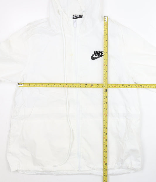 Nike Women’s White L Windbreaker Jacket Hooded Lightweight