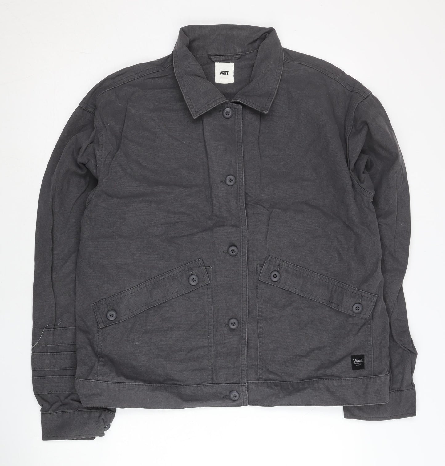Vans Women Black Cotton Casual Jacket L Collared Buttoned