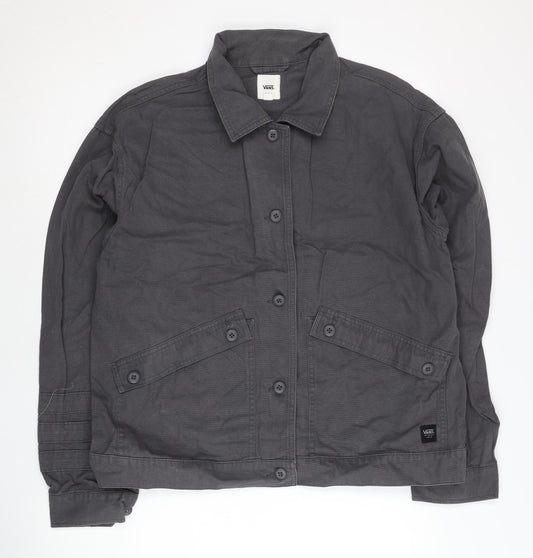 Vans Women Black Cotton Casual Jacket L Collared Buttoned