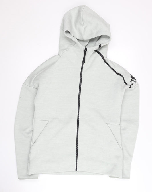 Adidas Women’s Grey Full Zip Hoodie Size 10 UK Lightweight Sportswear