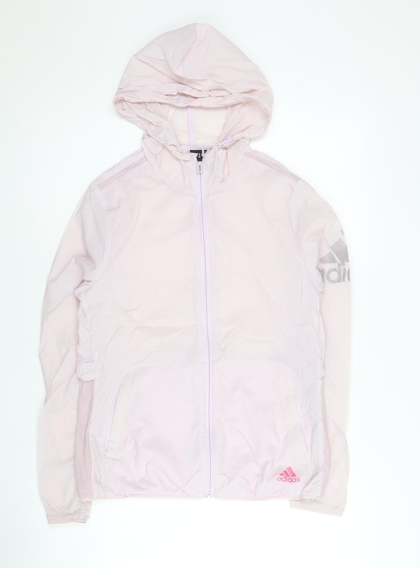 Adidas Womens Pink Windbreaker Jacket Size 10 Hooded Full Zip Lightweight