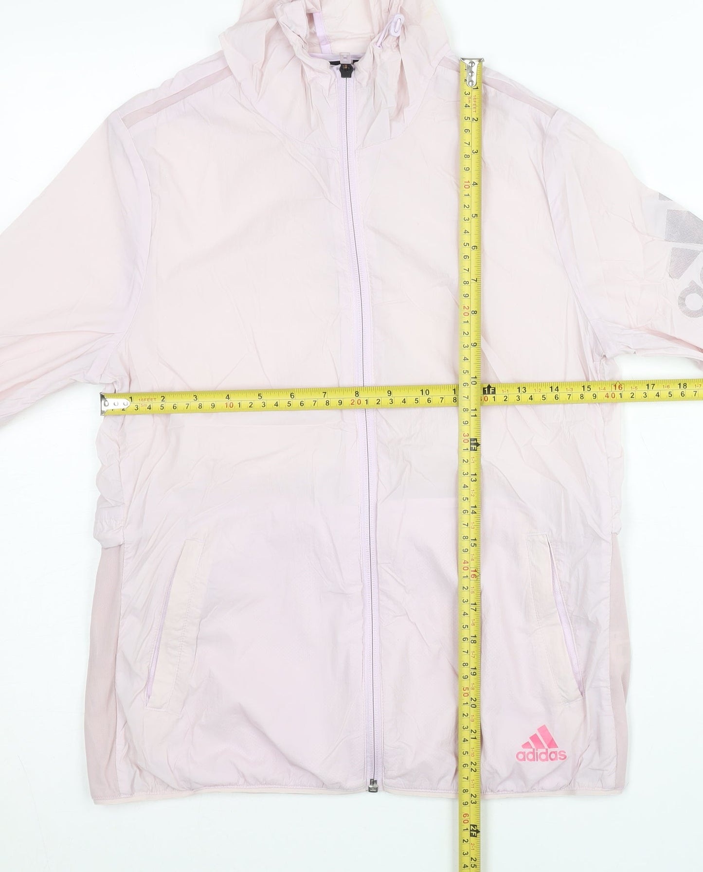 Adidas Womens Pink Windbreaker Jacket Size 10 Hooded Full Zip Lightweight