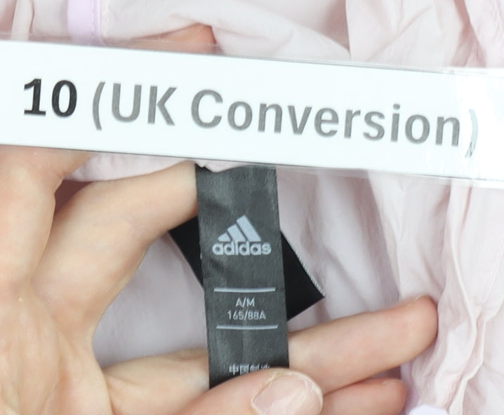 Adidas Womens Pink Windbreaker Jacket Size 10 Hooded Full Zip Lightweight