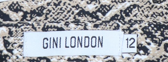 Gini London Women Brown Snake Print Pleated Midi Shirt Dress Size 12