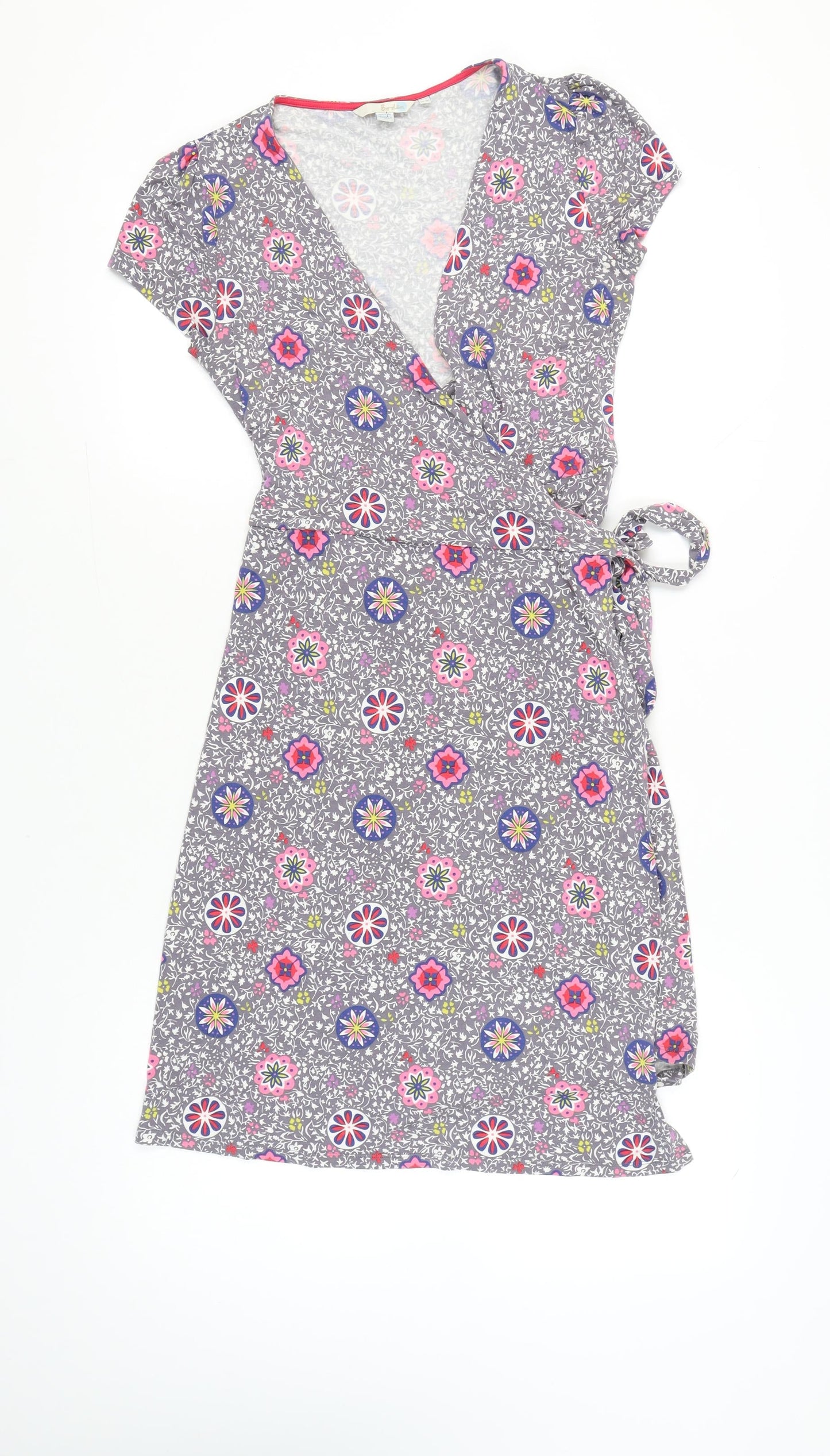 Boden Womens Multicoloured Floral Wrap Dress Size 12 Short Sleeve Viscose