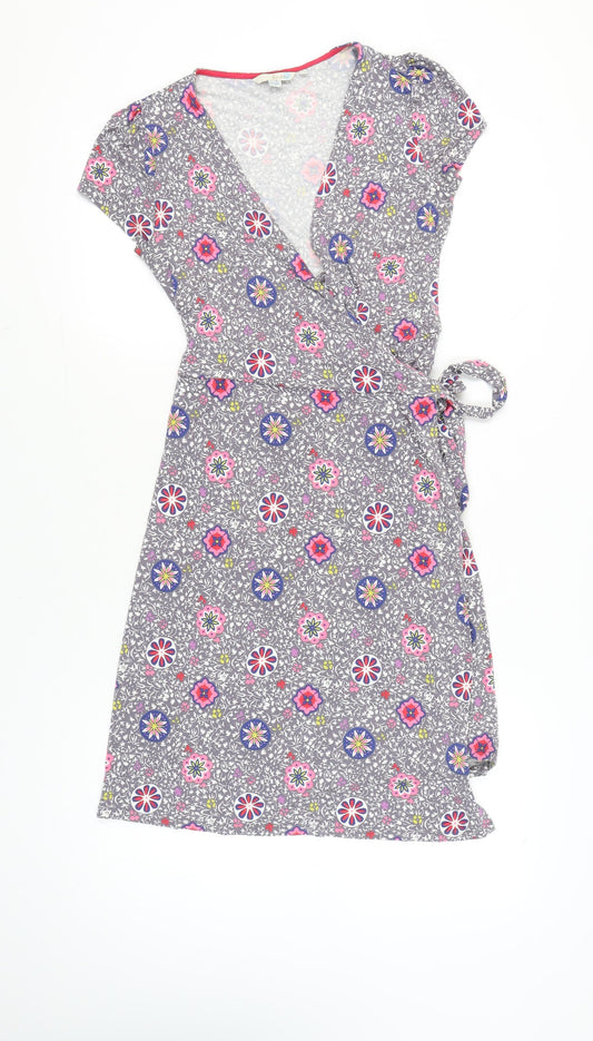 Boden Womens Multicoloured Floral Wrap Dress Size 12 Short Sleeve Viscose