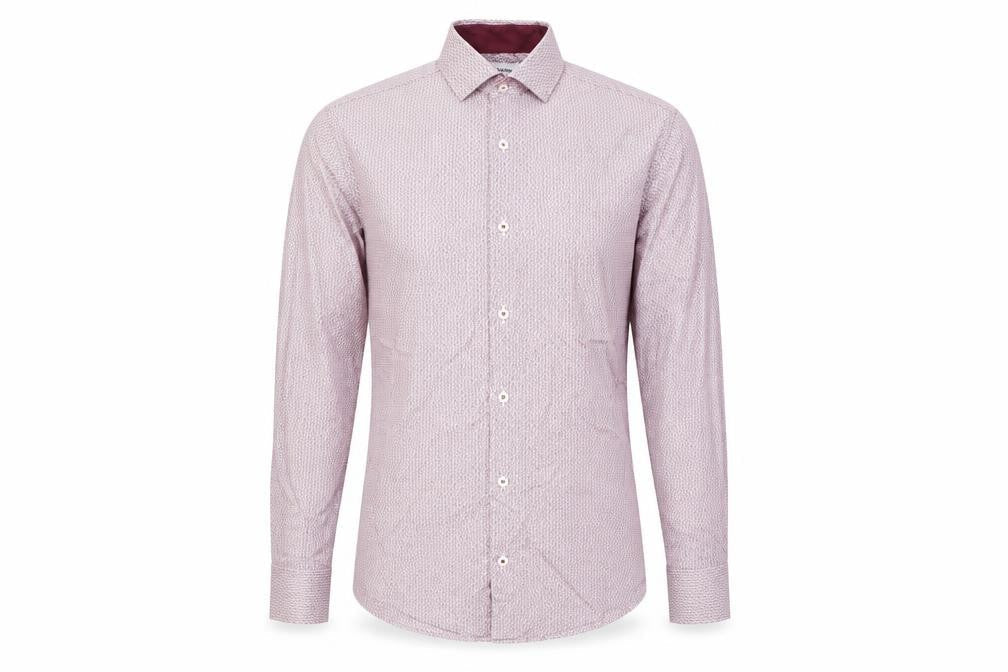 T.M. Lewin Mens Red Slim Fit Geometric Cotton Dress Shirt S
