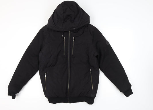Firetrap Mens Black S Bomber Jacket Hooded Polyester Zip Casual