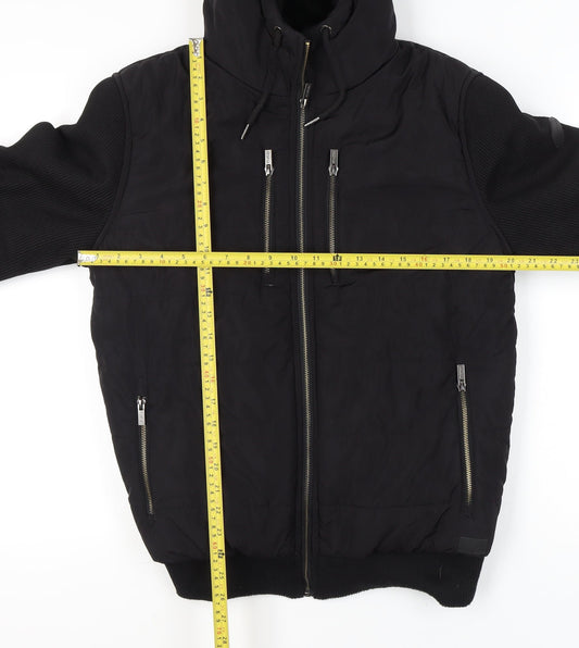 Firetrap Mens Black S Bomber Jacket Hooded Polyester Zip Casual