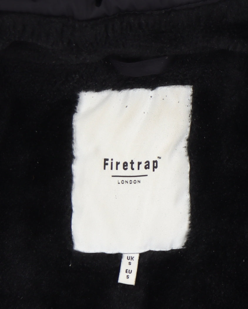 Firetrap Mens Black S Bomber Jacket Hooded Polyester Zip Casual