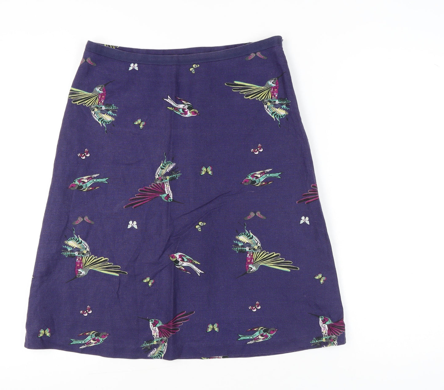 Laura Ashley Women’s Purple A-Line Bird Print Cotton Linen Skirt Size 10