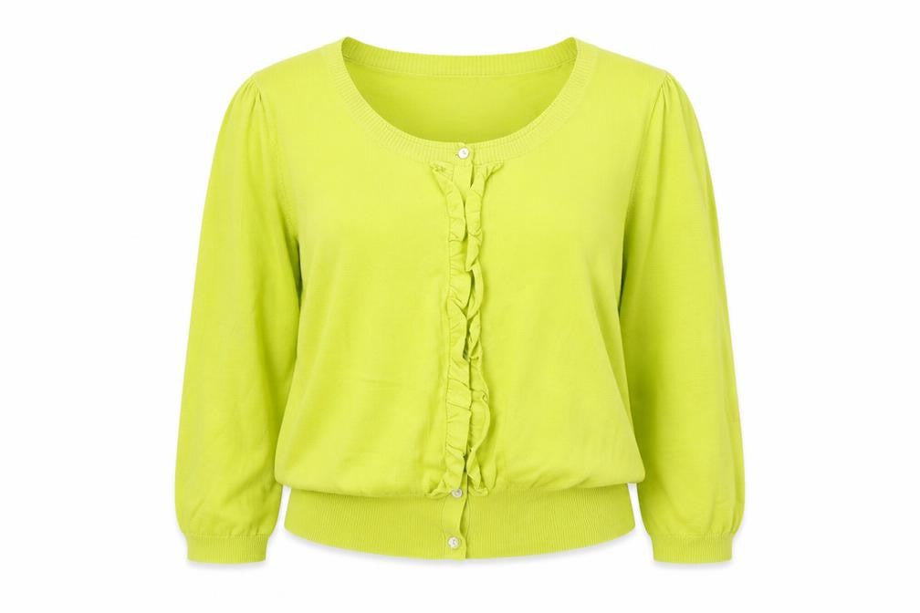 Kaliko Womens Green Cardigan Size 14 Knit Ruffle Scoop Neck