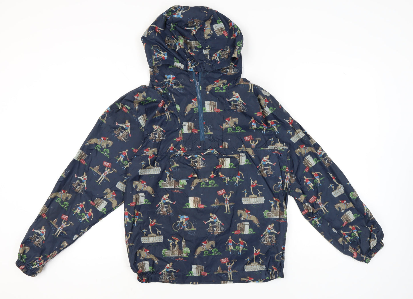 Cath Kidston Womens Blue Hooded Rain Coat Jacket S UK 8-10 Showerproof