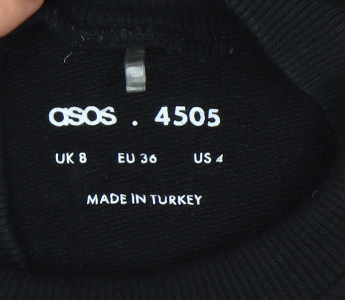 ASOS 4505 Women's Black Sweatshirt UK 8 Cotton Long Sleeve Crew Neck