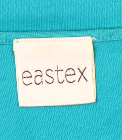 Eastex Women Blue Cotton T-Shirt Size 12 Embroidered Neckline