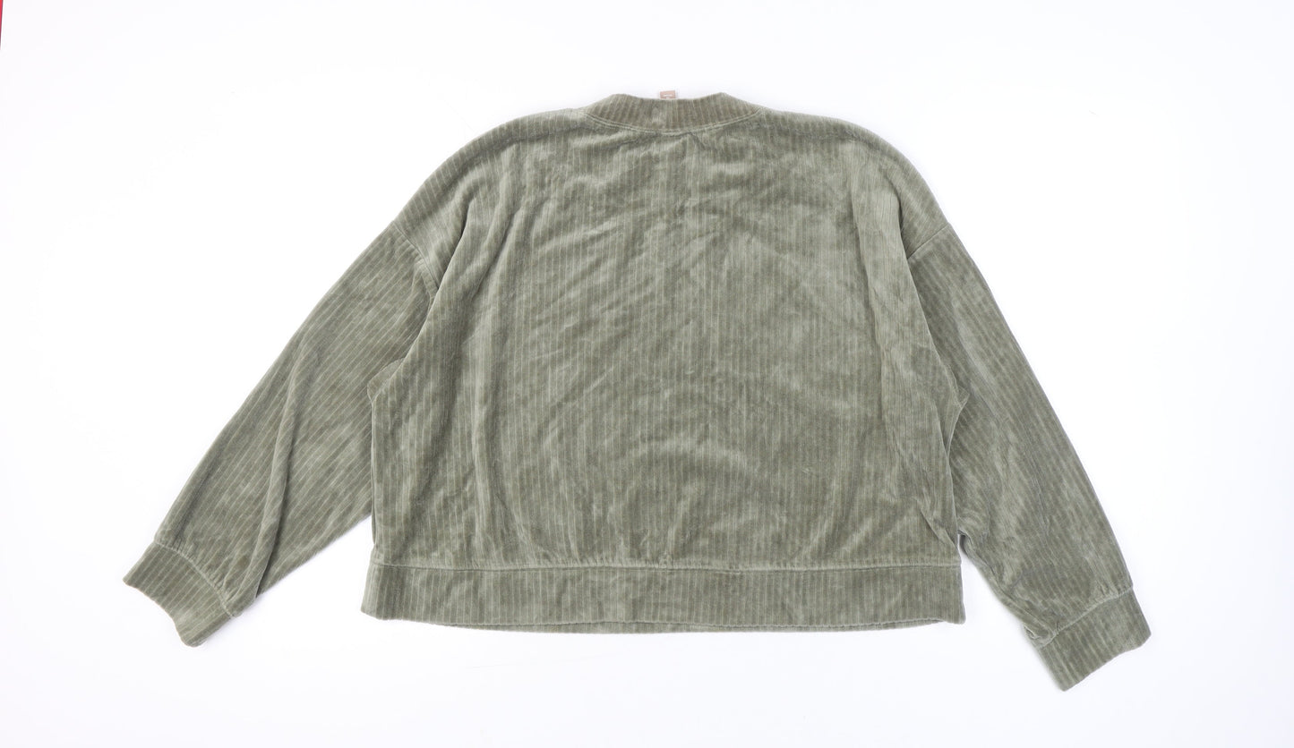 H&M Women’s Green Velour Sweatshirt Size 14 Crew Neck Long Sleeve