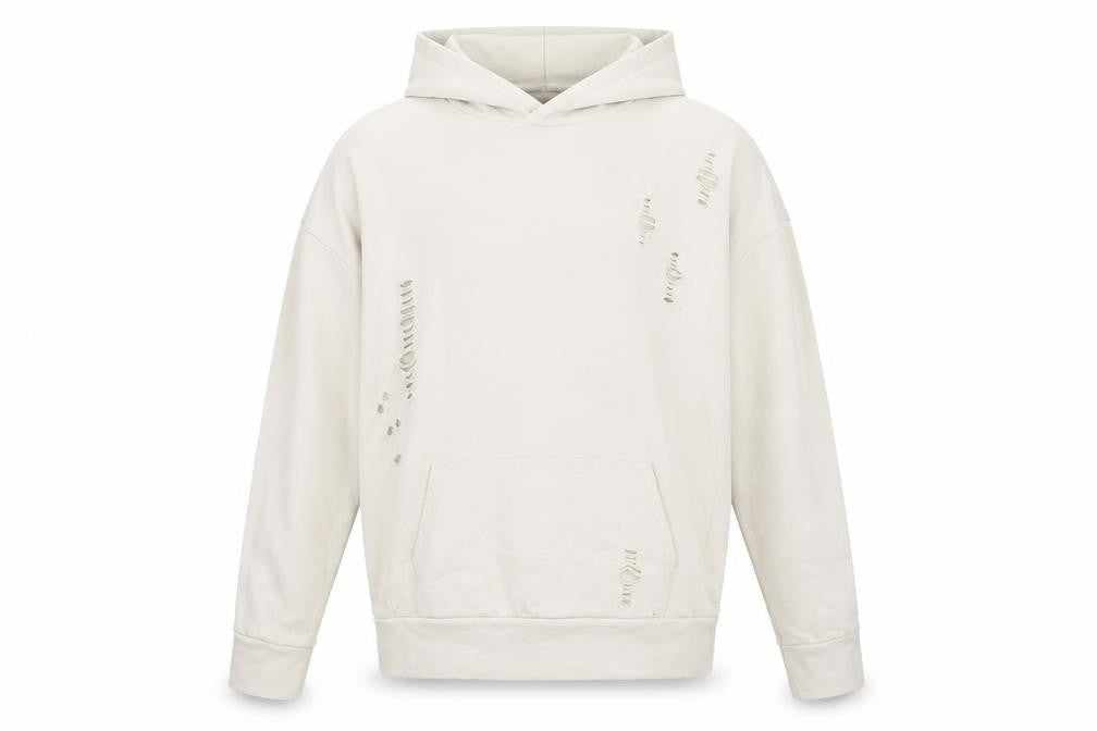 River Island Men’s Beige Distressed Pullover Hoodie M Regular Fit