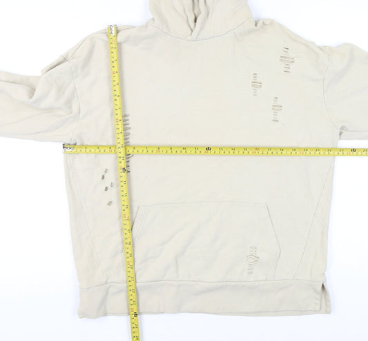 River Island Men’s Beige Distressed Pullover Hoodie M Regular Fit