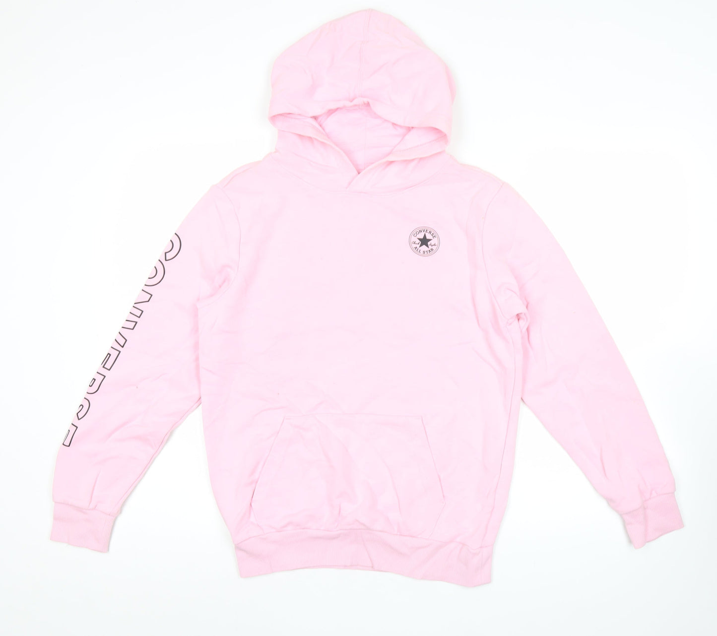 Converse Womens Pink Pullover Hoodie Size M Logo Print Long Sleeve