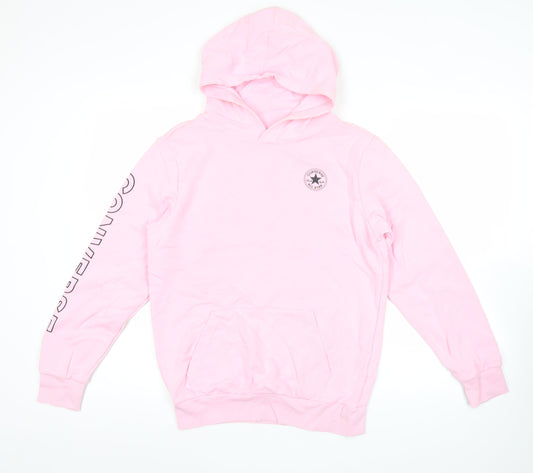 Converse Womens Pink Pullover Hoodie Size M Logo Print Long Sleeve