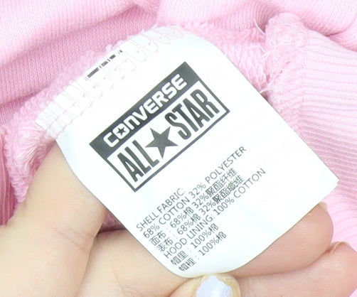 Converse Womens Pink Pullover Hoodie Size M Logo Print Long Sleeve