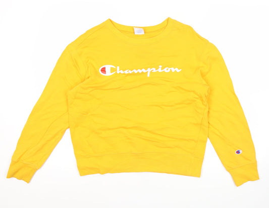 Champion Mens Yellow Medium Sweatshirt Pullover Crew Neck Logo
