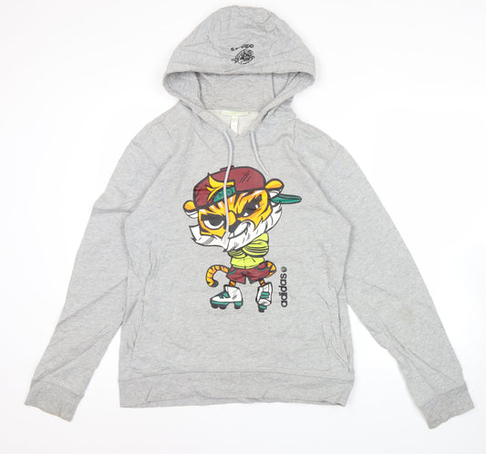 Adidas Men’s Grey Pullover Hoodie L Cartoon Tiger Graphic Print