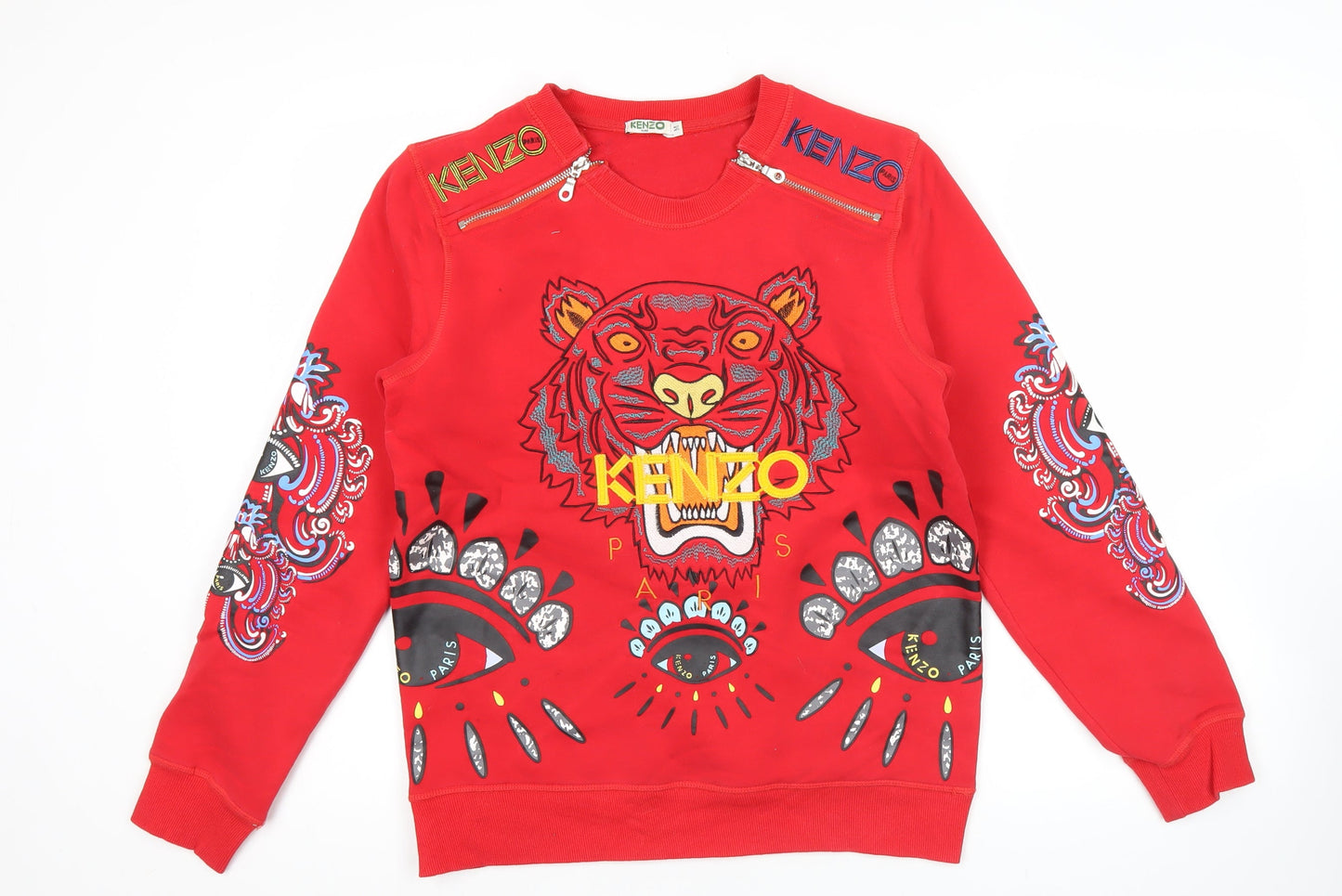 Kenzo Mens Red Graphic Tiger Sweatshirt M Pullover Crew Neck