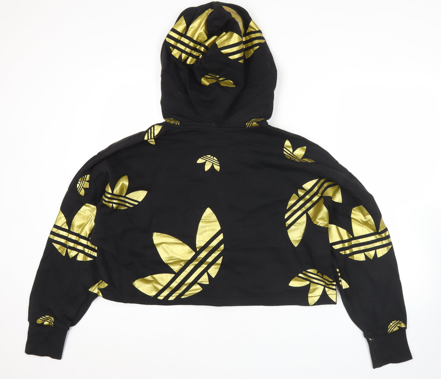 Adidas Womens Black Gold Logo Hoodie Size 10 Pullover Hooded Sweatshirt