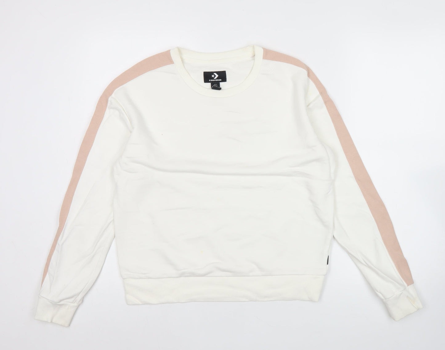 Converse Women Ivory Pink Stripe Sweatshirt Medium Cotton Blend