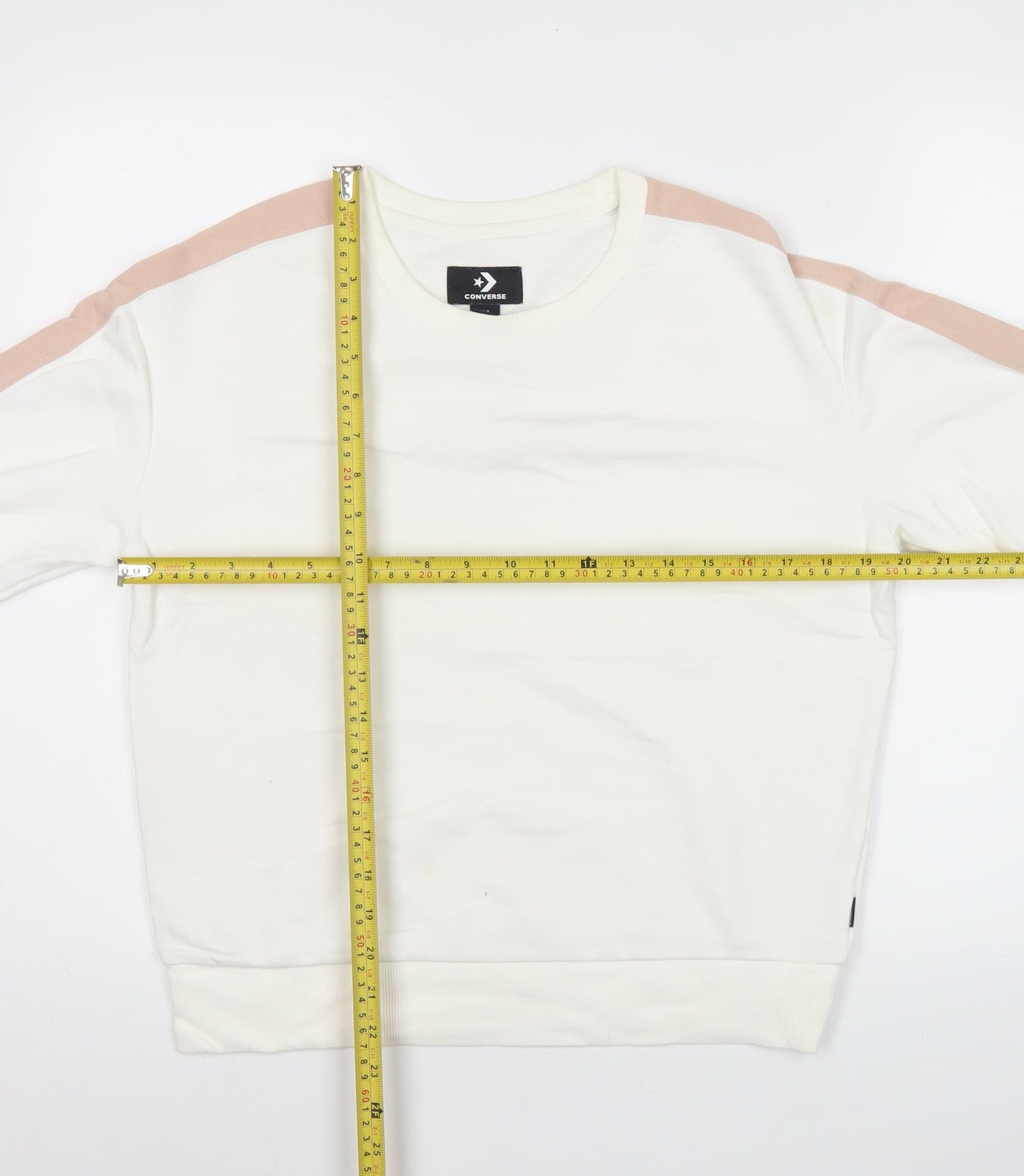 Converse Women Ivory Pink Stripe Sweatshirt Medium Cotton Blend