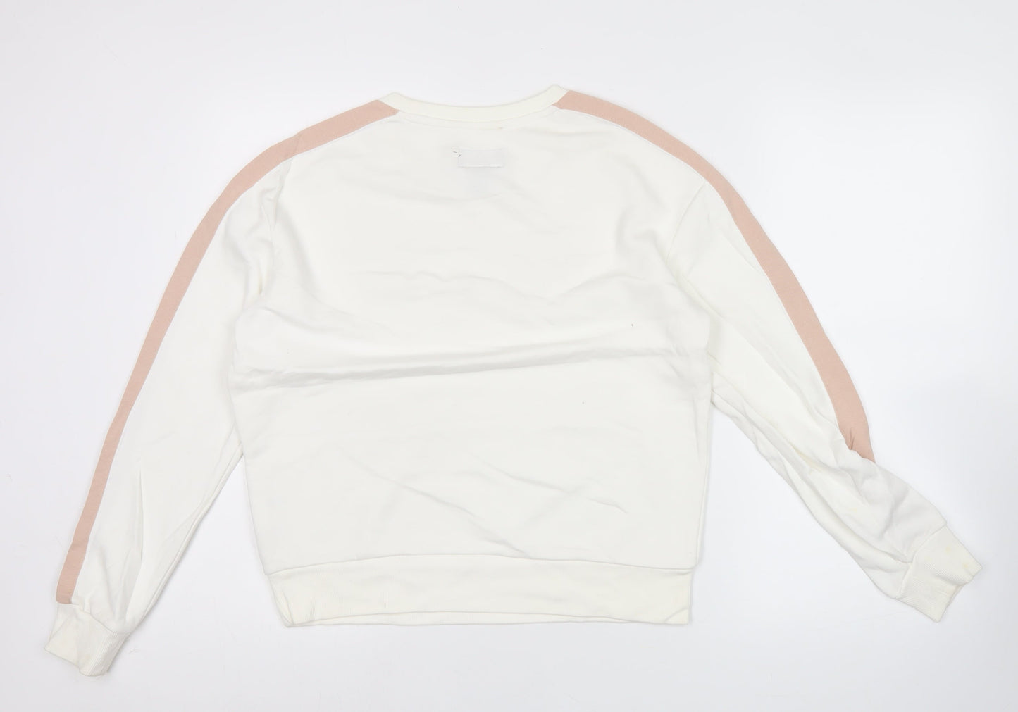 Converse Women Ivory Pink Stripe Sweatshirt Medium Cotton Blend