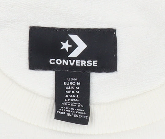 Converse Women Ivory Pink Stripe Sweatshirt Medium Cotton Blend