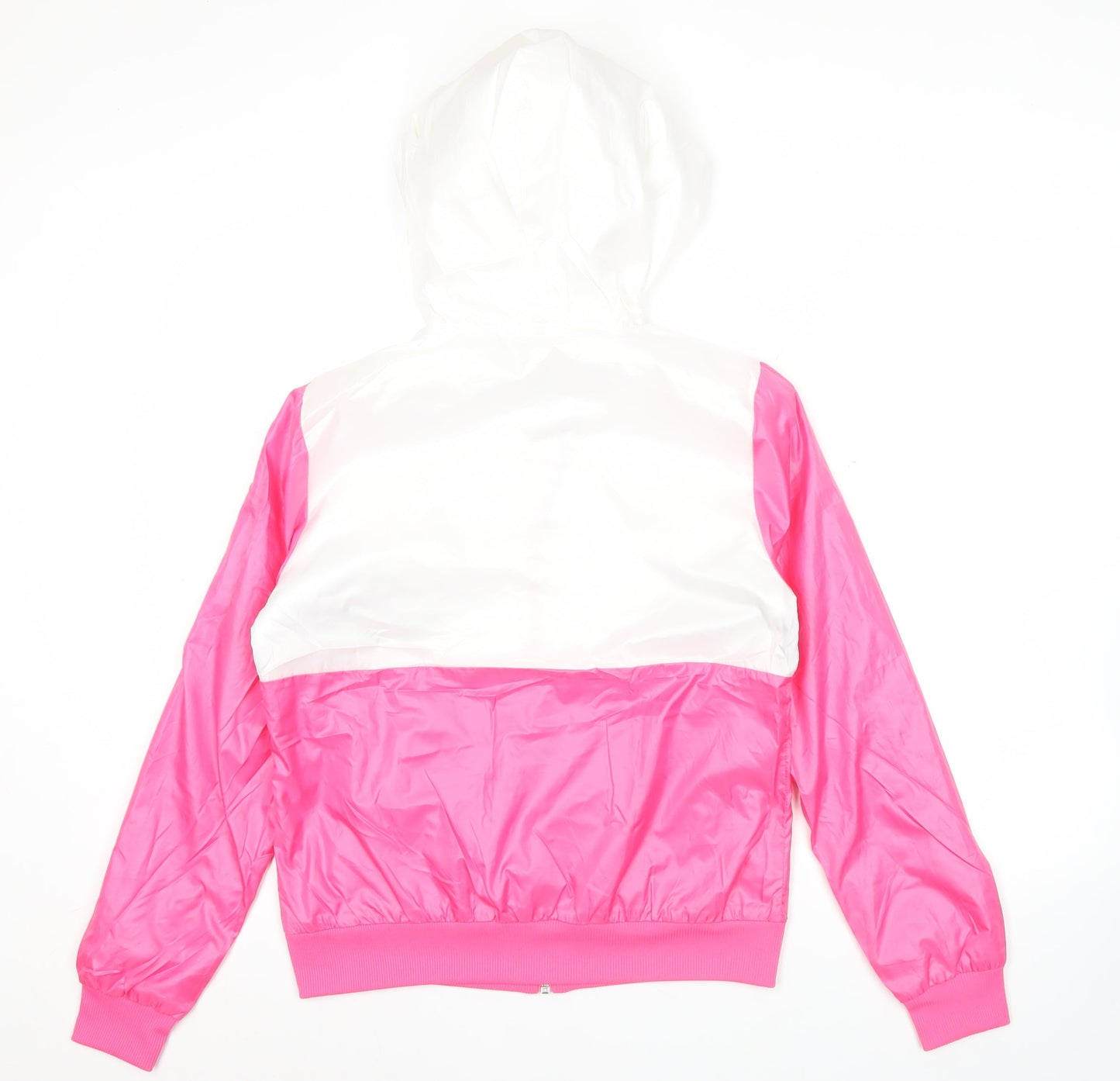 Adidas Womens Pink White Windbreaker Jacket Size 8 Hooded Colourblock
