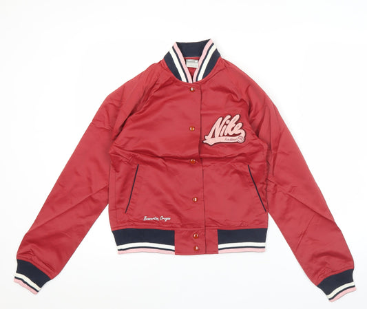 Nike Womens Red Varsity Jacket Size M Cotton Nylon Casual