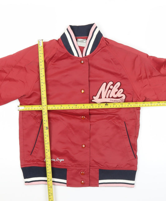 Nike Womens Red Varsity Jacket Size M Cotton Nylon Casual