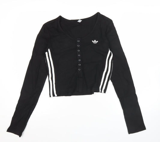 Adidas Women's Black Button-Up Cropped Long Sleeve Jersey Top Size 10