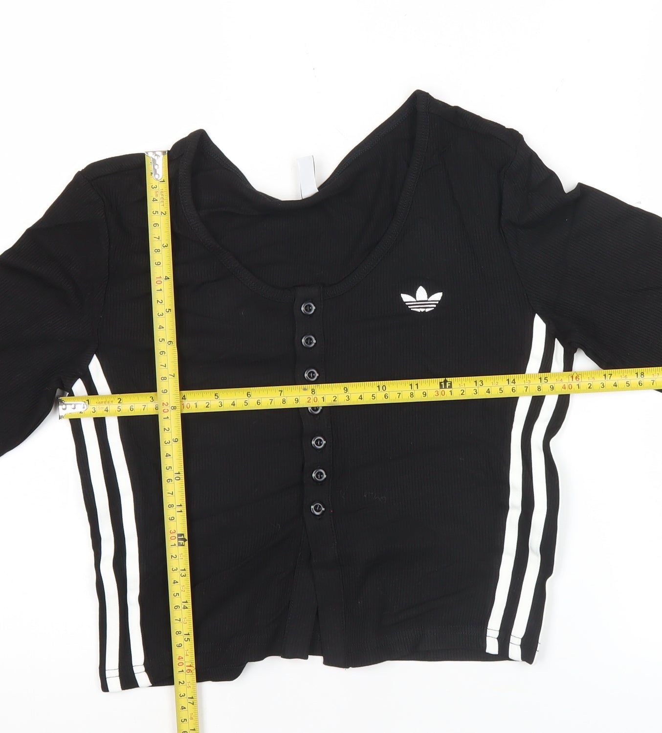 Adidas Women's Black Button-Up Cropped Long Sleeve Jersey Top Size 10