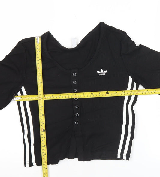 Adidas Women's Black Button-Up Cropped Long Sleeve Jersey Top Size 10